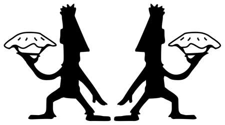 Pie fight duel figure silhouette stencil black, vector illustration, horizontal, over white, isolatedのイラスト素材
