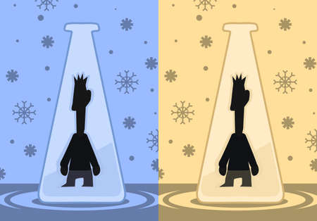 Lab test subject person figure cold outside cartoon color vector illustration, horizontalのイラスト素材