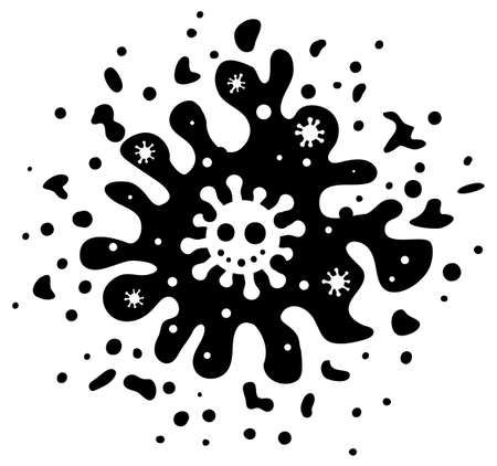 Viral organism splatter grunge black, vector illustration, horizontal, isolatedのイラスト素材