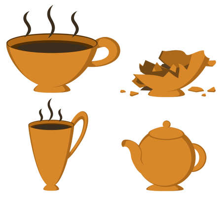 Coffee cup variants cartoon design element set color, isolated vector, over white, cut out, horizontalのイラスト素材