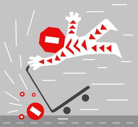 Scooter hazard crash stop cartoon color vector illustration, horizontalのイラスト素材