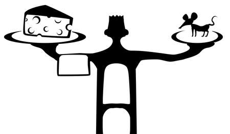 Cheese mouse waiter figure silhouette stencil black, vector illustration, horizontal, over white, isolatedのイラスト素材