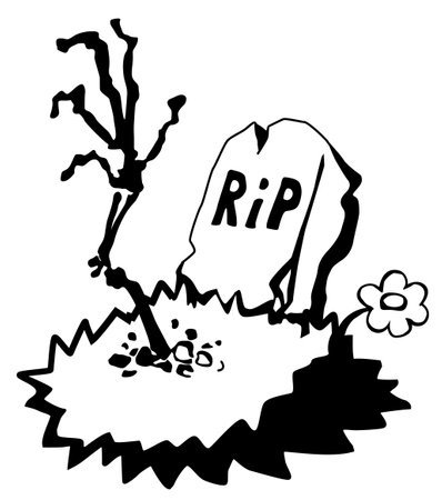 Grave rising Halloween cartoon line drawing, vector, horizontal, black and white, isolatedのイラスト素材