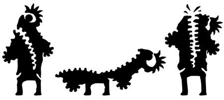 Monster Halloween creature biting silhouette stencil black, vector illustration, horizontal, over white, isolatedのイラスト素材