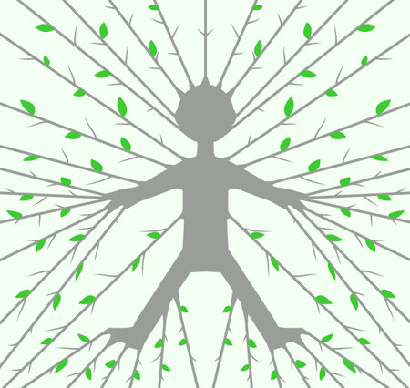 Ecology tethering many strings figure cartoon color vector illustration, horizontalのイラスト素材