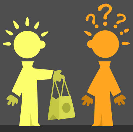 Gift bag surprise cartoon color vector illustration, horizontalのイラスト素材