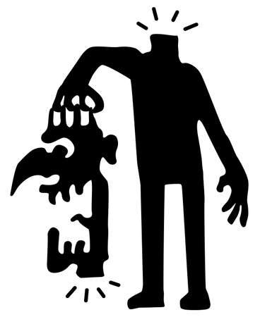 Monster Halloween creature headless silhouette stencil black, vector illustration, vertical, over white, isolatedのイラスト素材