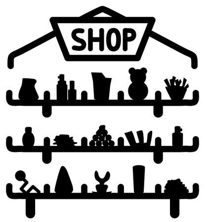 Shop shelves goods symbol black, vector illustration, horizontal, isolatedのイラスト素材
