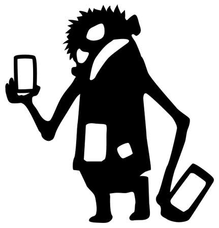 Device overwhelmed figure silhouette stencil black, vector illustration, horizontal, over white, isolatedのイラスト素材