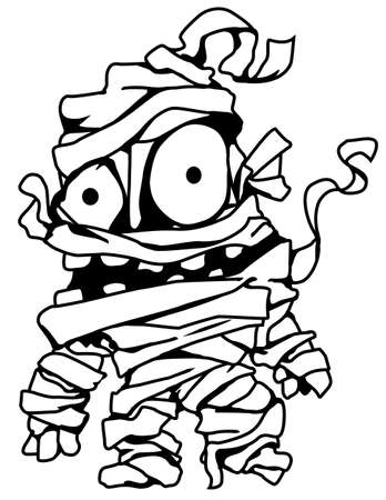 Monster Halloween creature undead mummy cartoon, vector illustration, horizontal, over white, isolatedのイラスト素材