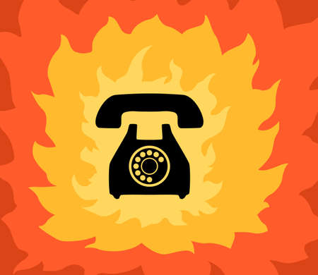 Hot line burning phone cartoon color vector illustration, horizontalのイラスト素材