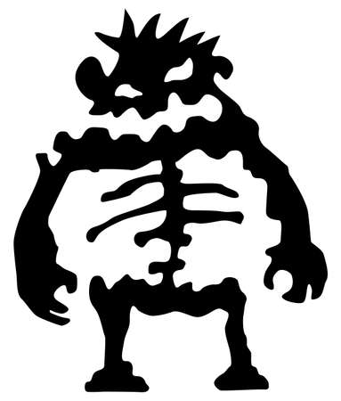 Monster Halloween creature zombie silhouette stencil black, vector illustration, horizontal, over white, isolatedのイラスト素材