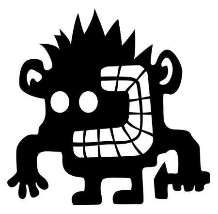 Crazy smasher cartoon character black silhouette, vector illustration, horizontal, isolated, over whiteのイラスト素材