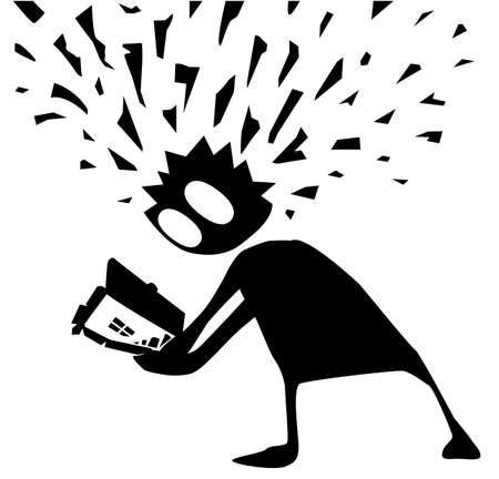 Head explosion revelation figure silhouette stencil black, vector illustration, horizontal, over white, isolatedのイラスト素材