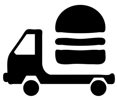 Car hamburger delivery silhouette outline black, vector illustration, horizontal, over white, isolatedのイラスト素材