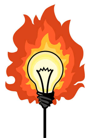 Light bulb fire cartoon color vector illustration, horizontal, over white, isolatedのイラスト素材