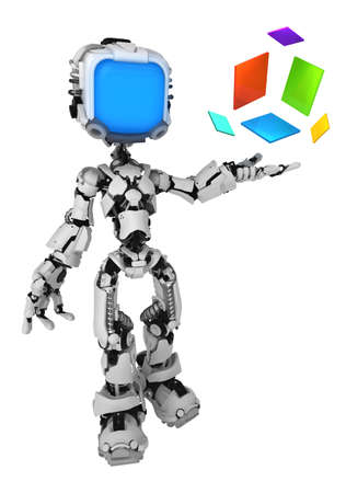 Screen robot figure character pose with color cube design, 3d illustration, vertical, isolatedの写真素材
