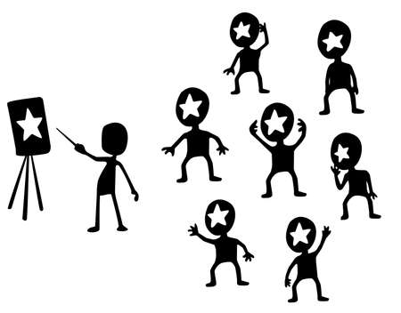 Star teaching course, figure silhouette stencil black, vector illustration, horizontal, over white, isolatedのイラスト素材