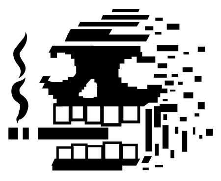 Cigarette smoking disintegrating skull symbol black, vector illustration, horizontal, isolatedのイラスト素材