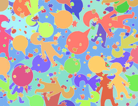 Chat color mix speech bubble people cartoon color vector illustration background, horizontalのイラスト素材