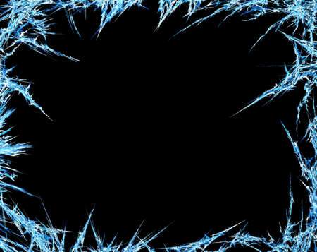 Ice shard shape abstract spike screen frame background empty, horizontal, isolated, over blackの写真素材