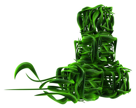 Plant vines green growing leaf box forms stacked reaching forward, 3d illustration, horizontal, isolated, over whiteの写真素材