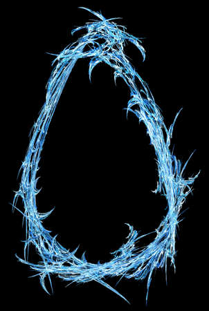Ice shard shape abstract oval droplet frame empty, vertical, isolated, over blackの写真素材