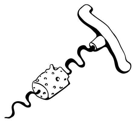 Corkscrew cartoon line drawing, vector, horizontal, black and white, isolatedのイラスト素材