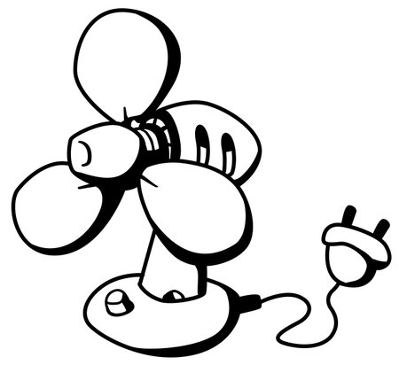 Electric fan cartoon line drawing, vector, horizontal, black and white, isolatedのイラスト素材