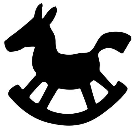 Rocking horse toy stencil black, vector illustration, horizontal, isolatedのイラスト素材