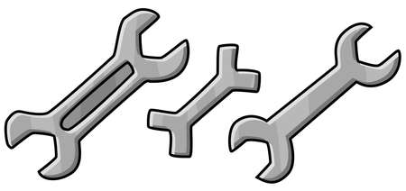 Wrenches different simple basic tools cartoon color drawing, vector illustration, horizontal, over white, isolatedのイラスト素材