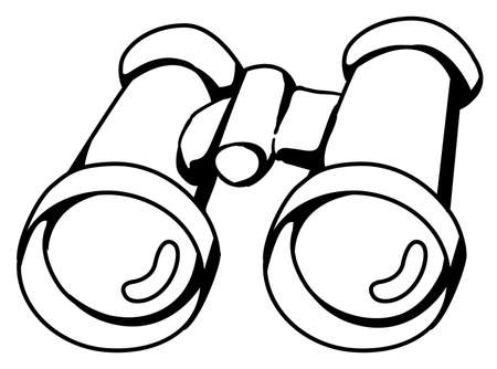 Binoculars object cartoon line drawing, vector, horizontal, black and white, isolatedのイラスト素材