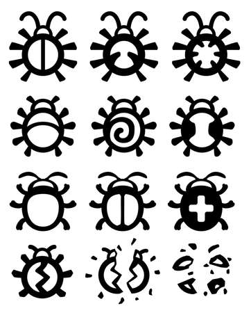 Bugs round stencil icon set selection black, vector illustration, vertical, over white, isolatedのイラスト素材