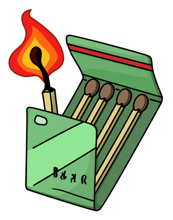 Matchbook object cartoon color drawing, vector illustration, horizontal, over white, isolatedのイラスト素材