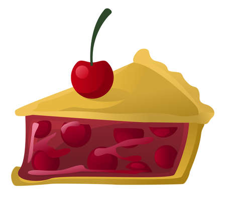 Cherry pie slice cartoon design element, isolated vector, horizontalのイラスト素材