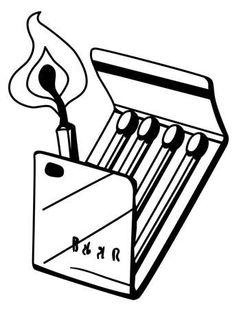 Matchbook object cartoon line drawing, vector, horizontal, black and white, isolatedのイラスト素材