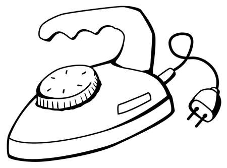 Electric clothes iron object cartoon line drawing, vector, horizontal, black and white, isolatedのイラスト素材
