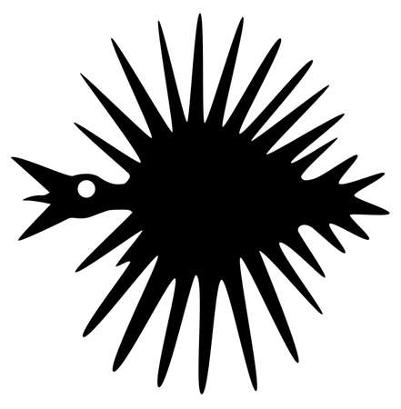 Spiky bird stencil black, vector illustration, horizontal, isolatedのイラスト素材