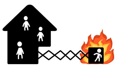 House ejecting burning room with tenant cartoon color vector illustration, horizontal, isolatedのイラスト素材
