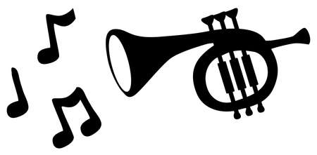 Trumpet sound stencil black, vector illustration, horizontal, isolatedのイラスト素材