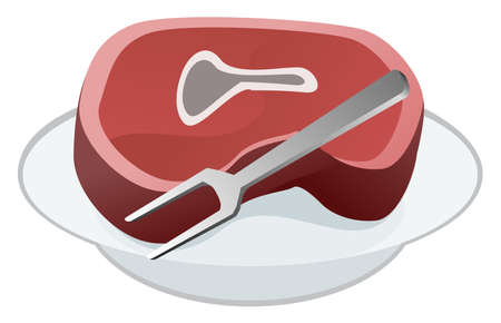 Steak meat plate design element cartoon color vector illustration, horizontal, over white, isolatedのイラスト素材