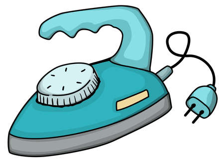 Electric clothes iron object cartoon color drawing, vector illustration, horizontal, over white, isolatedのイラスト素材