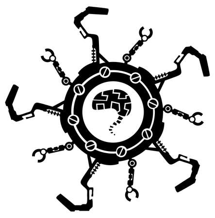 Walking wheel robotic stencil black, vector illustration, horizontal, isolatedのイラスト素材