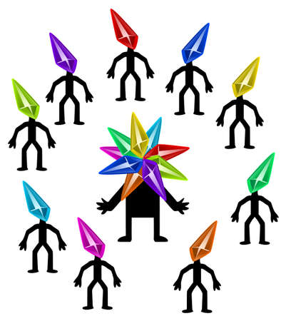 Personality facet gem stone head people cartoon color vector illustration, horizontal, isolatedのイラスト素材