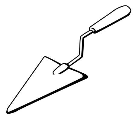 Trowel tool object cartoon line drawing, vector, horizontal, black and white, isolatedのイラスト素材