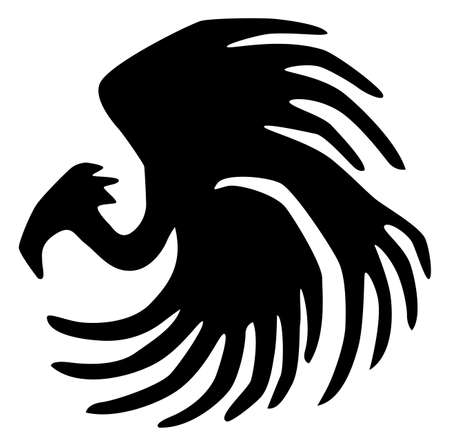 Vulture spinning stencil black, vector illustration, horizontal, isolatedのイラスト素材