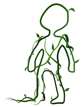 Plant vines green growing figure crossed standing, 3d illustration, vertical, isolated, over whiteの写真素材