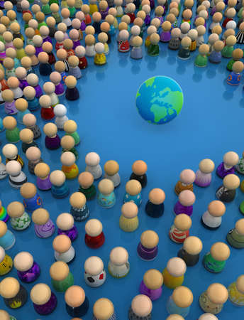 Crowd of small symbolic figures, environment social, 3d illustration, vertical backgroundの写真素材