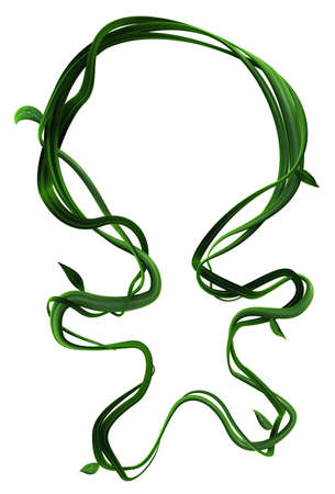 Plant vines green growing big head baby figure, 3d illustration, vertical, isolated, over whiteの写真素材