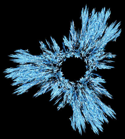 Ice shard ring exploding crystals shape abstract, vertical, isolated, over blackの写真素材